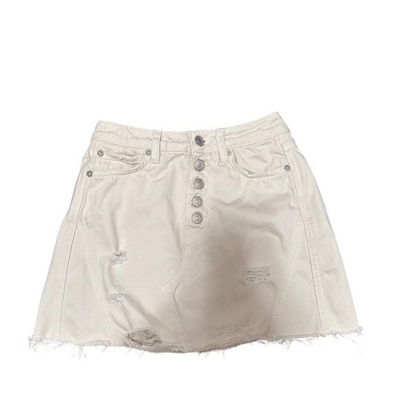 We The Free Cream Distressed Button-Up Skirt 24 - Picture 1 of 5